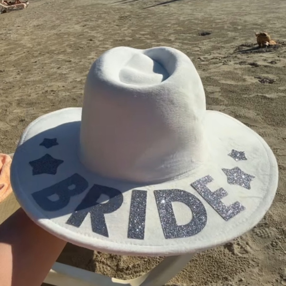 BRIDE Panama Hat Bullseye New White Silver Star bridal party  photoshoot hat